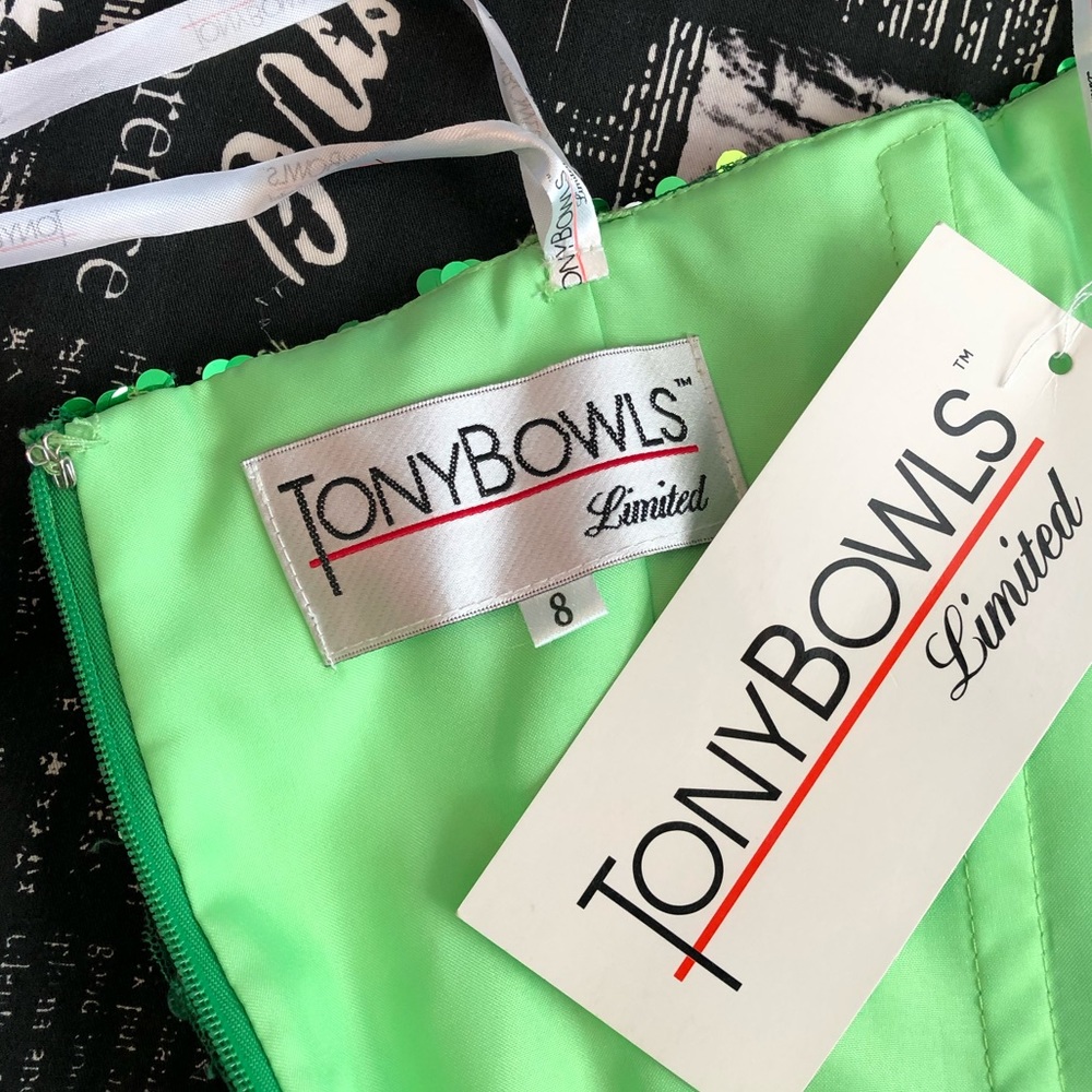 NEW TONY BOWLS LIMITED SZ 8 GREEN SEQUIN TULLE MERMAID FORMAL EVENING GOWN - Picture 13 of 14